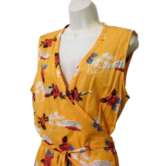 Belize Swimwear Coverup Large Orange Tropical Print Wrap Dress 100% Cotton - Picture 2 of 6